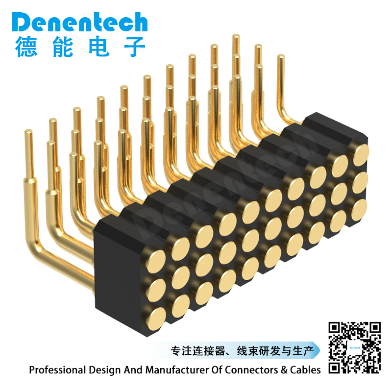 Denentech spring contact 2.00MM H4.0MM triple row female right angle pogo [pin connector 